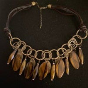 Tribal Leather Copper-Tone Faux Tiger-Eye Necklace